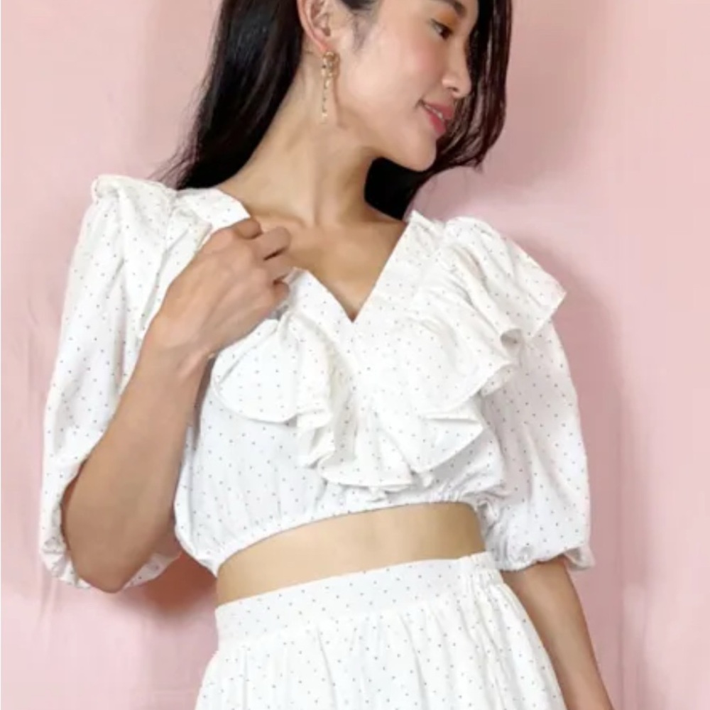 Sister Jane White Ruffle Blouse with Black Dots